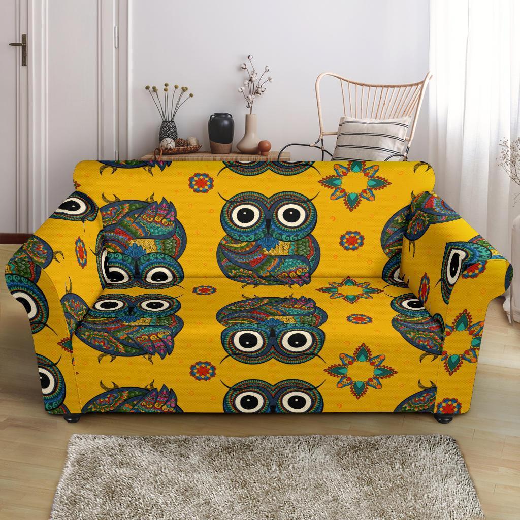 Ornamental Owl Pattern Print Loveseat Cover-grizzshop