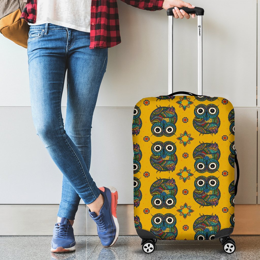 Ornamental Owl Pattern Print Luggage Cover Protector-grizzshop