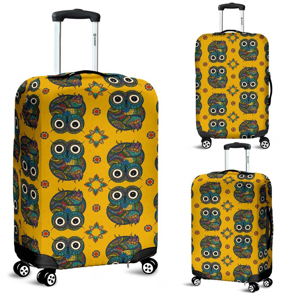 Ornamental Owl Pattern Print Luggage Cover Protector-grizzshop