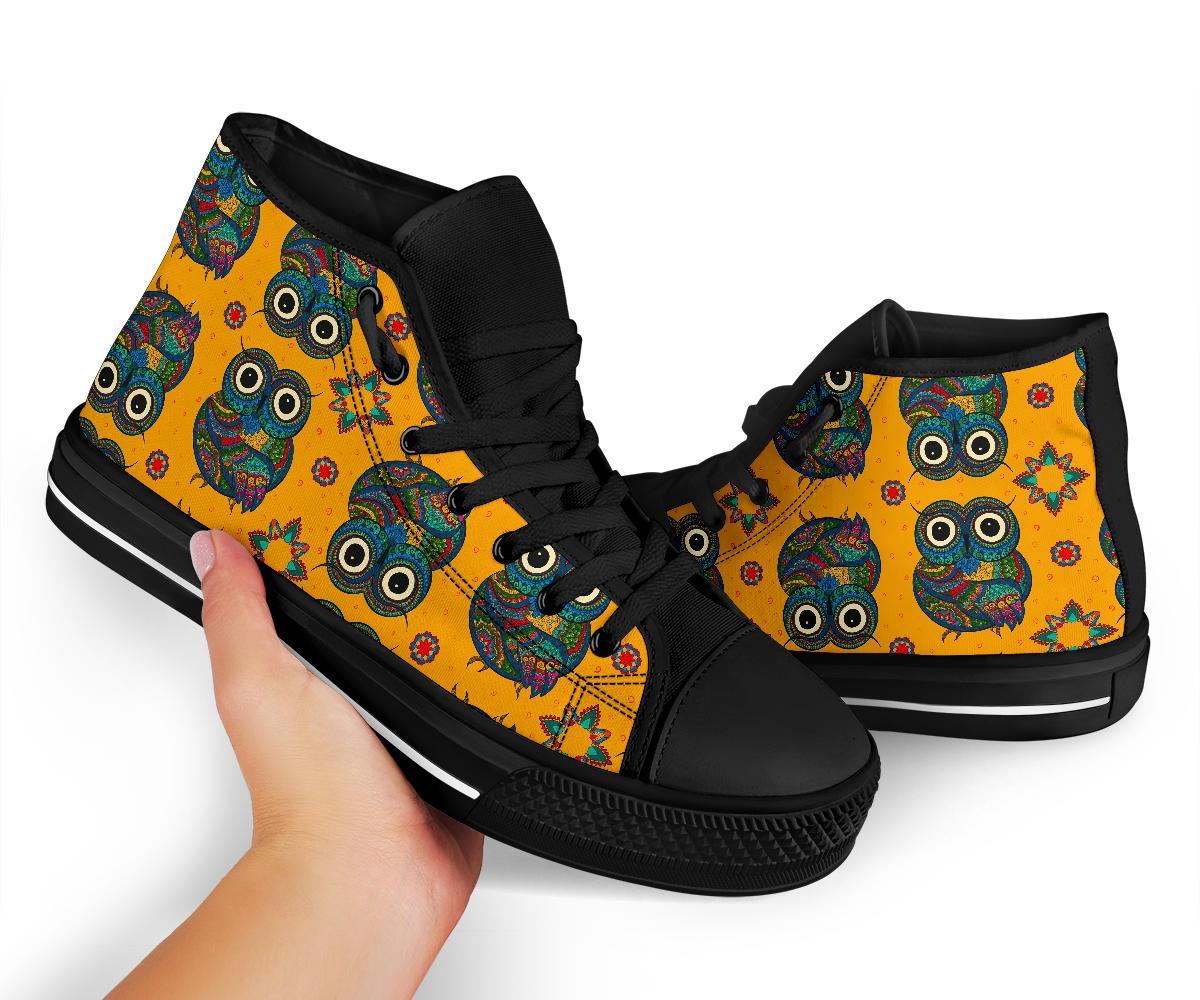 Ornamental Owl Pattern Print Men Women's High Top Shoes-grizzshop