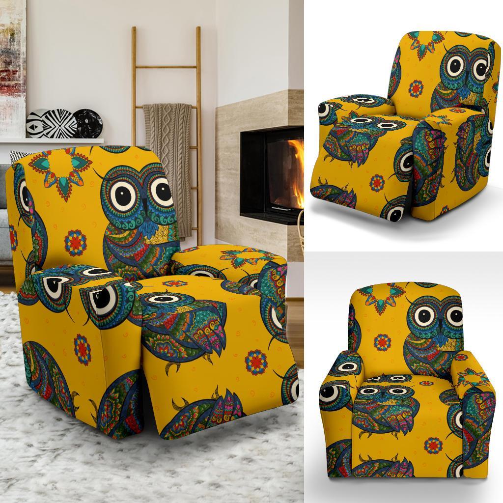 Ornamental Owl Pattern Print Recliner Cover-grizzshop