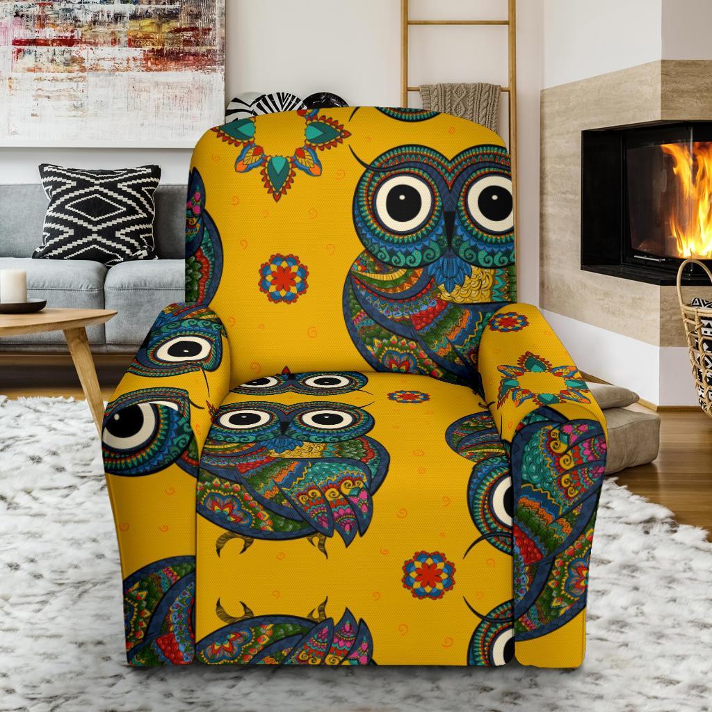 Ornamental Owl Pattern Print Recliner Cover-grizzshop