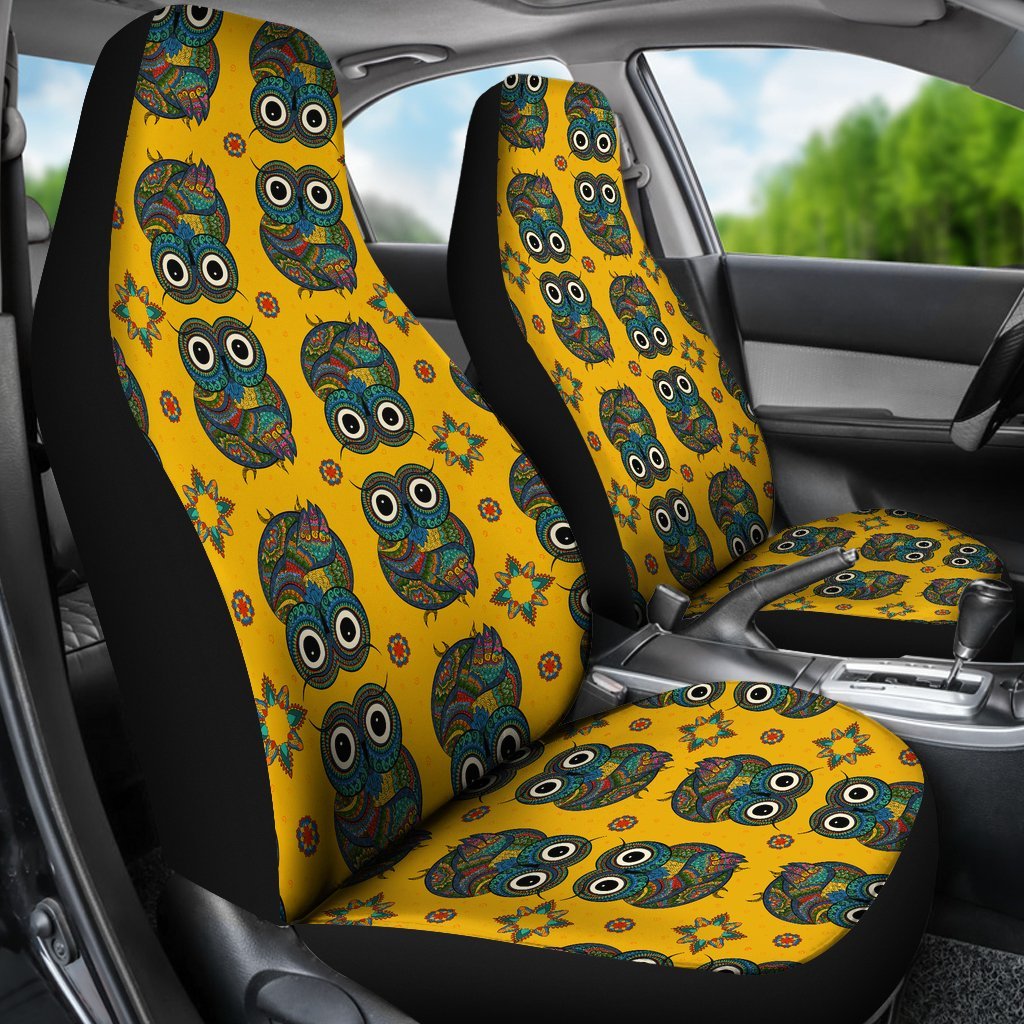 Ornamental Owl Pattern Print Universal Fit Car Seat Cover-grizzshop