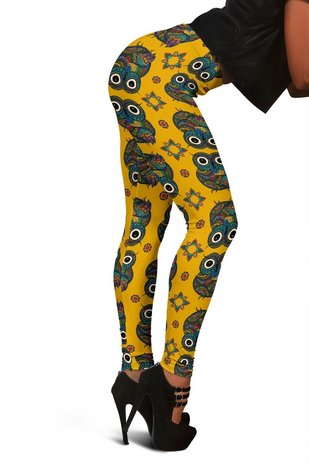 Ornamental Owl Pattern Print Women Leggings-grizzshop