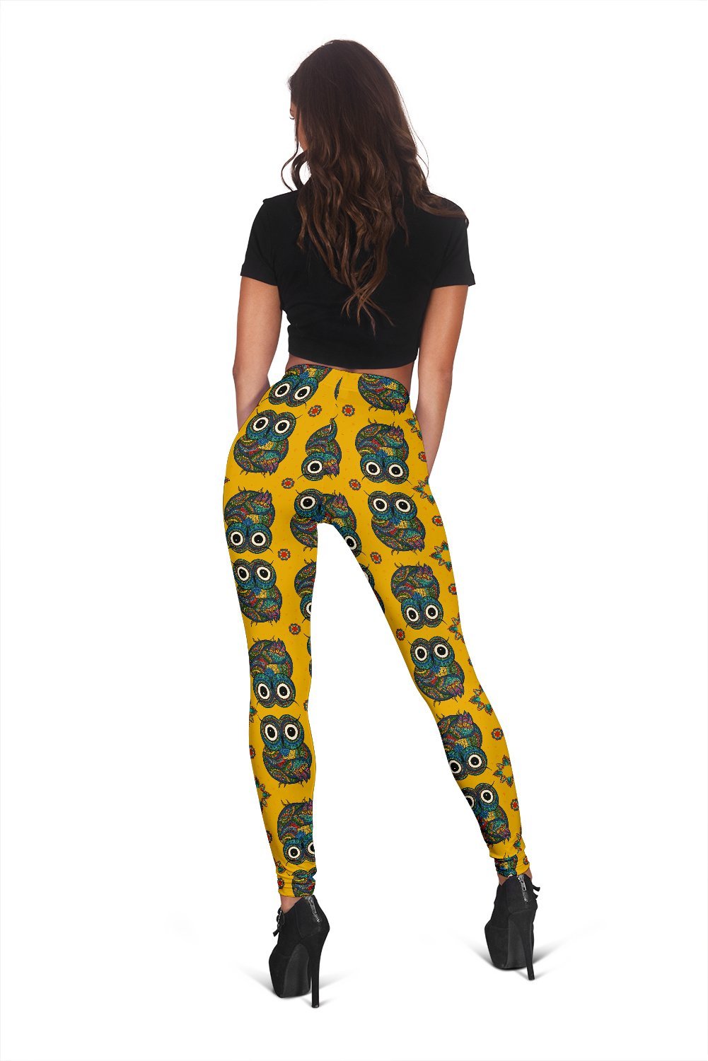 Ornamental Owl Pattern Print Women Leggings-grizzshop