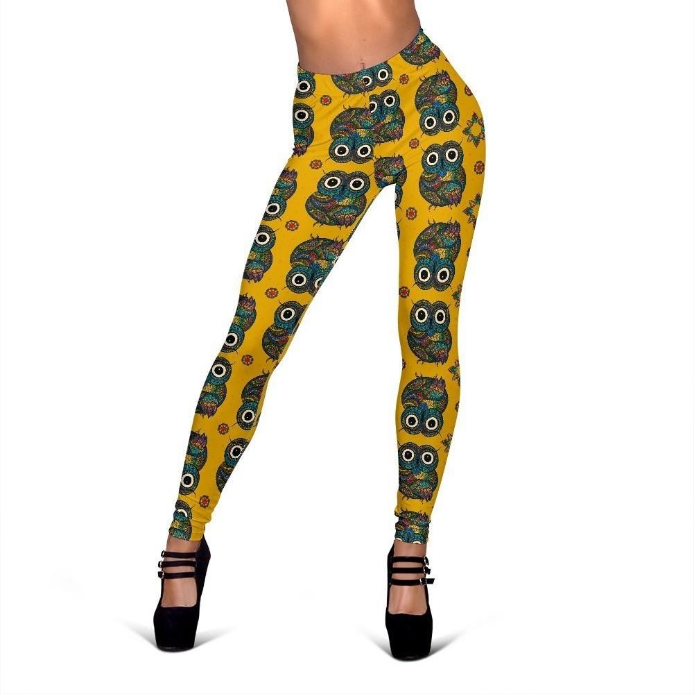 Ornamental Owl Pattern Print Women Leggings-grizzshop