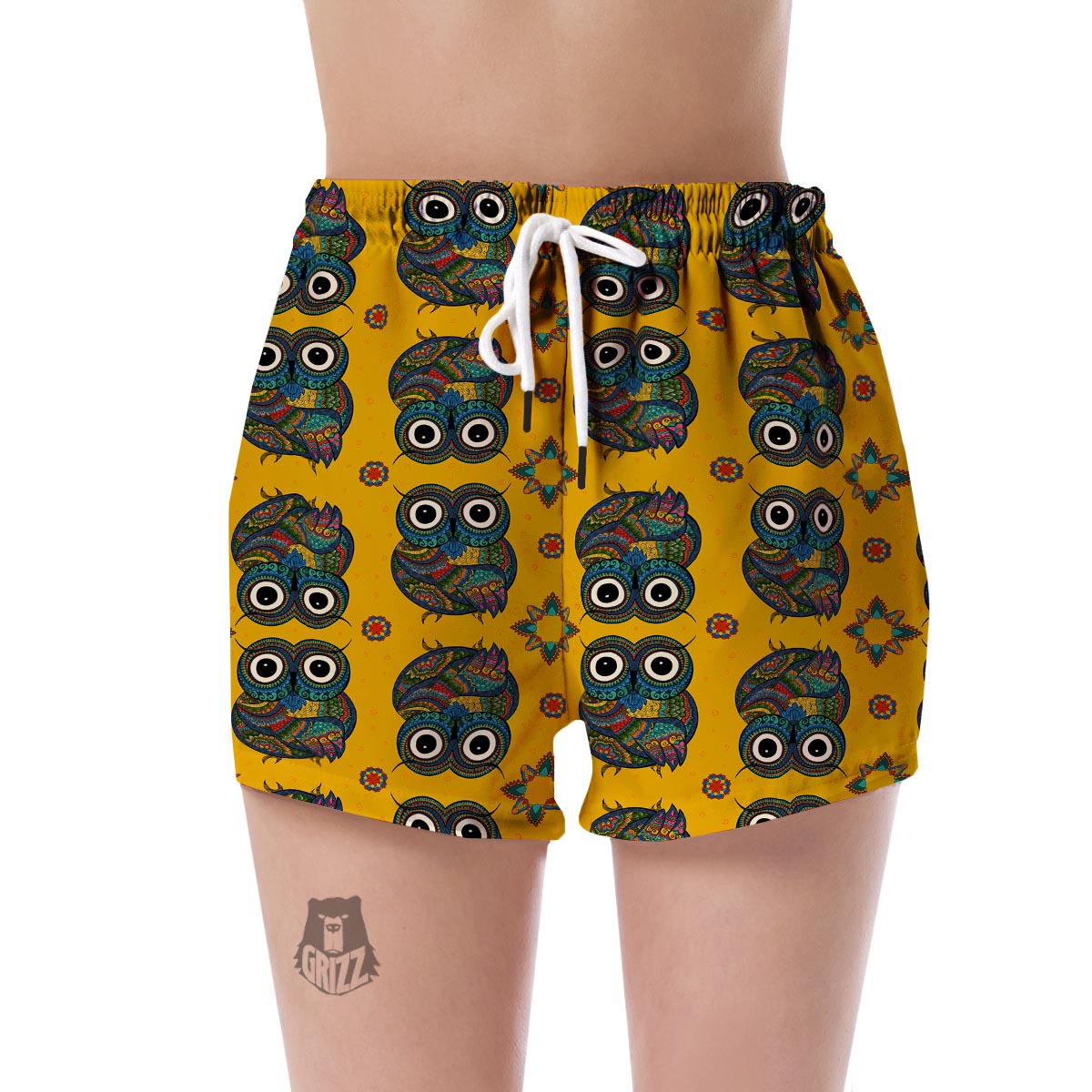 Ornamental Owl Pattern Print Women's Shorts-grizzshop