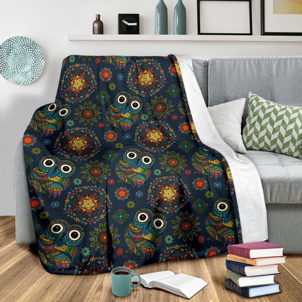 Ornamental Owl Print Pattern Blanket-grizzshop