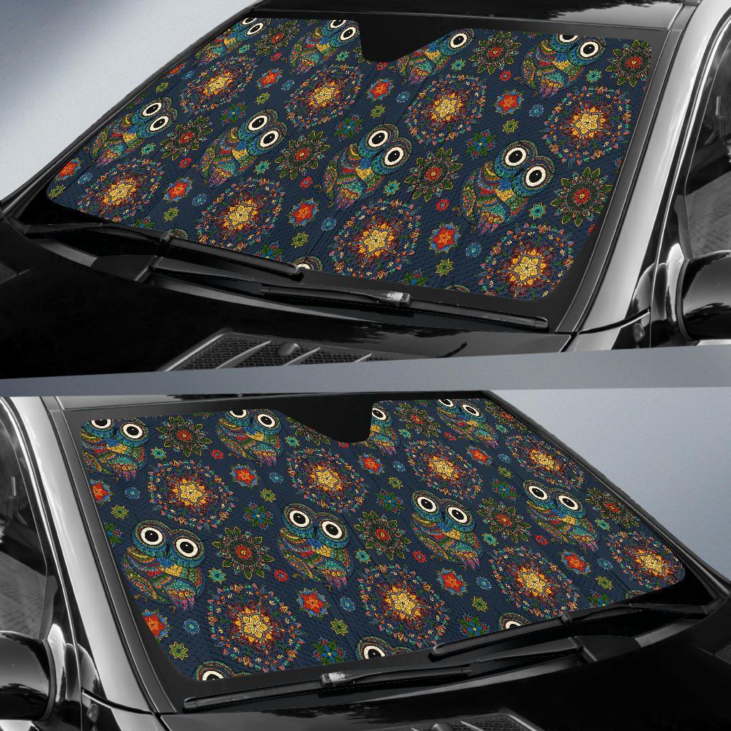 Ornamental Owl Print Pattern Car Sun Shade-grizzshop