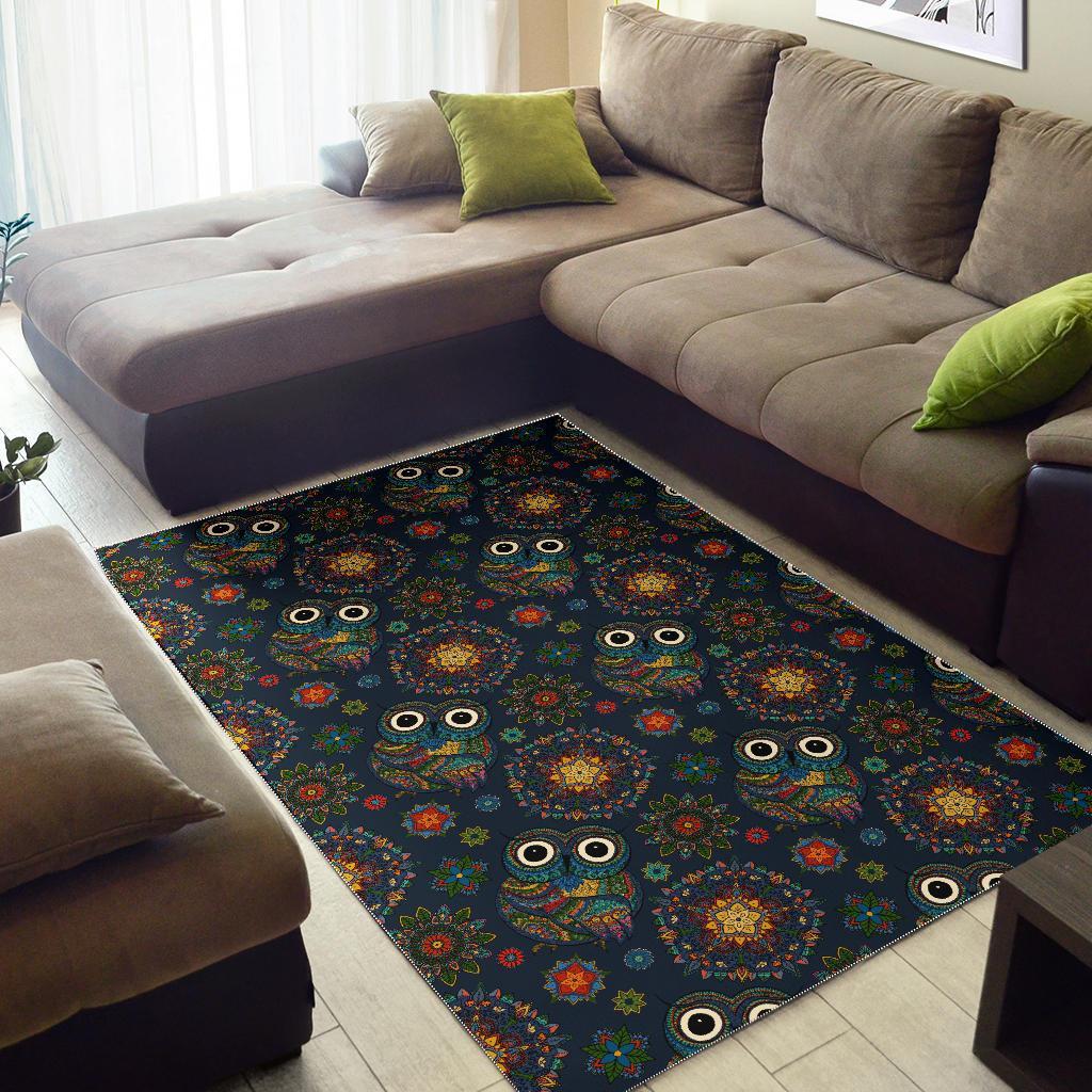 Ornamental Owl Print Pattern Floor Mat-grizzshop