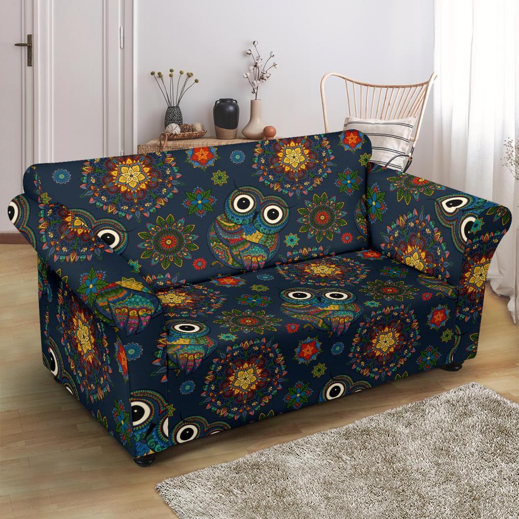 Ornamental Owl Print Pattern Loveseat Cover-grizzshop