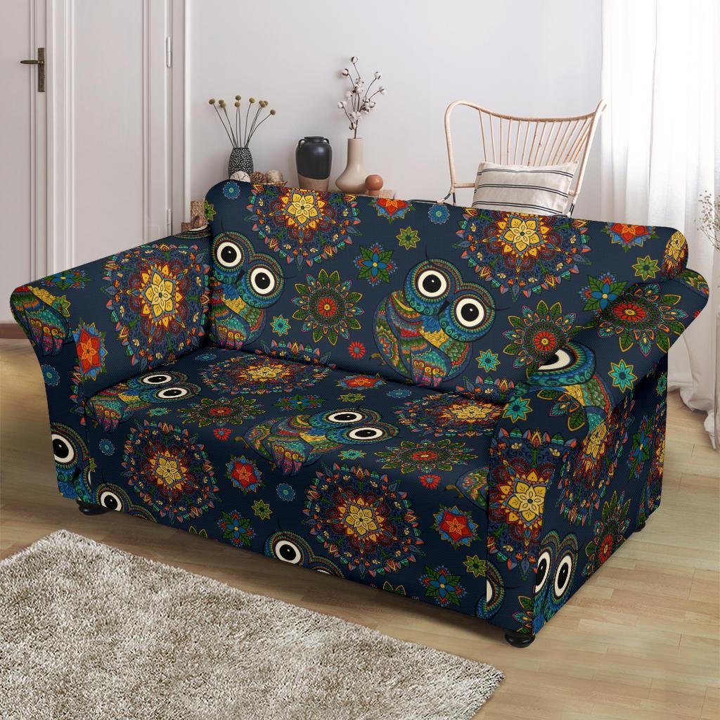 Ornamental Owl Print Pattern Loveseat Cover-grizzshop