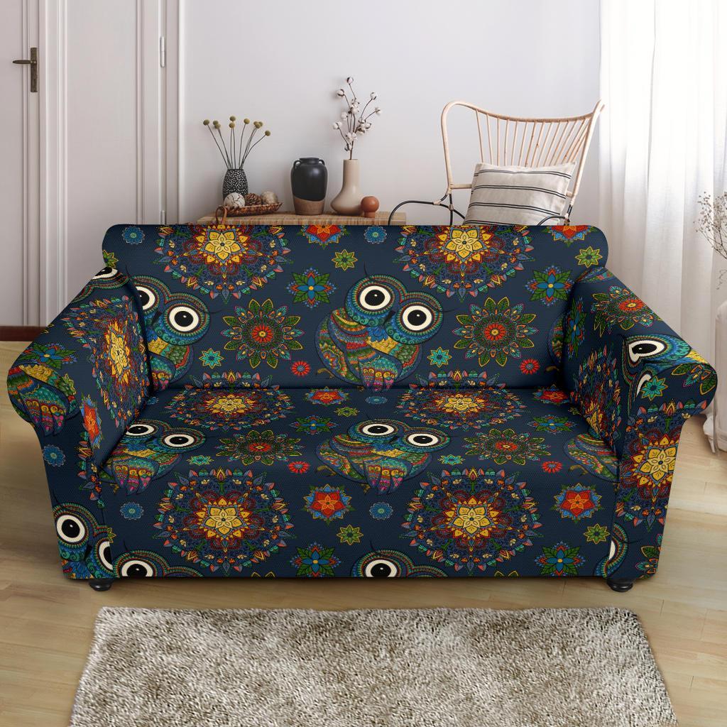 Ornamental Owl Print Pattern Loveseat Cover-grizzshop