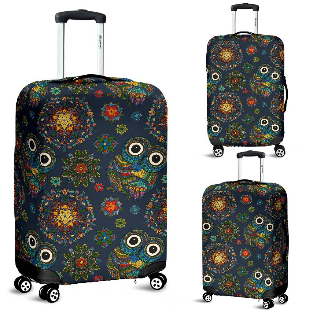 Ornamental Owl Print Pattern Luggage Cover Protector-grizzshop