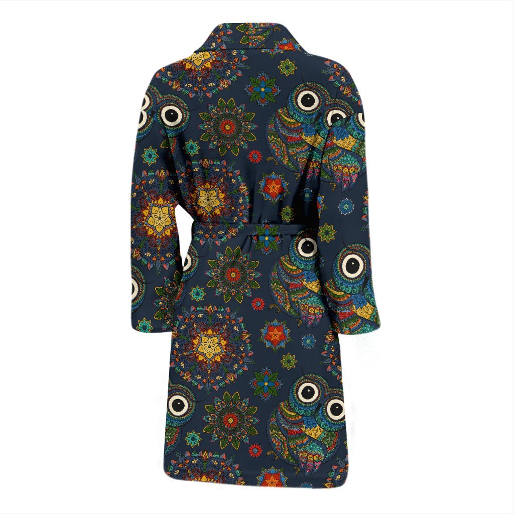 Ornamental Owl Print Pattern Men Long Robe-grizzshop