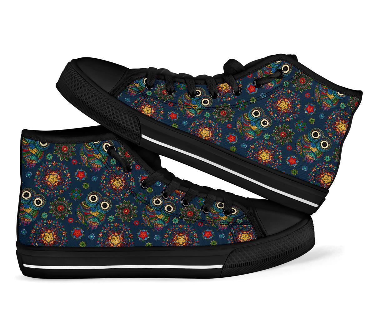 Ornamental Owl Print Pattern Men Women's High Top Shoes-grizzshop