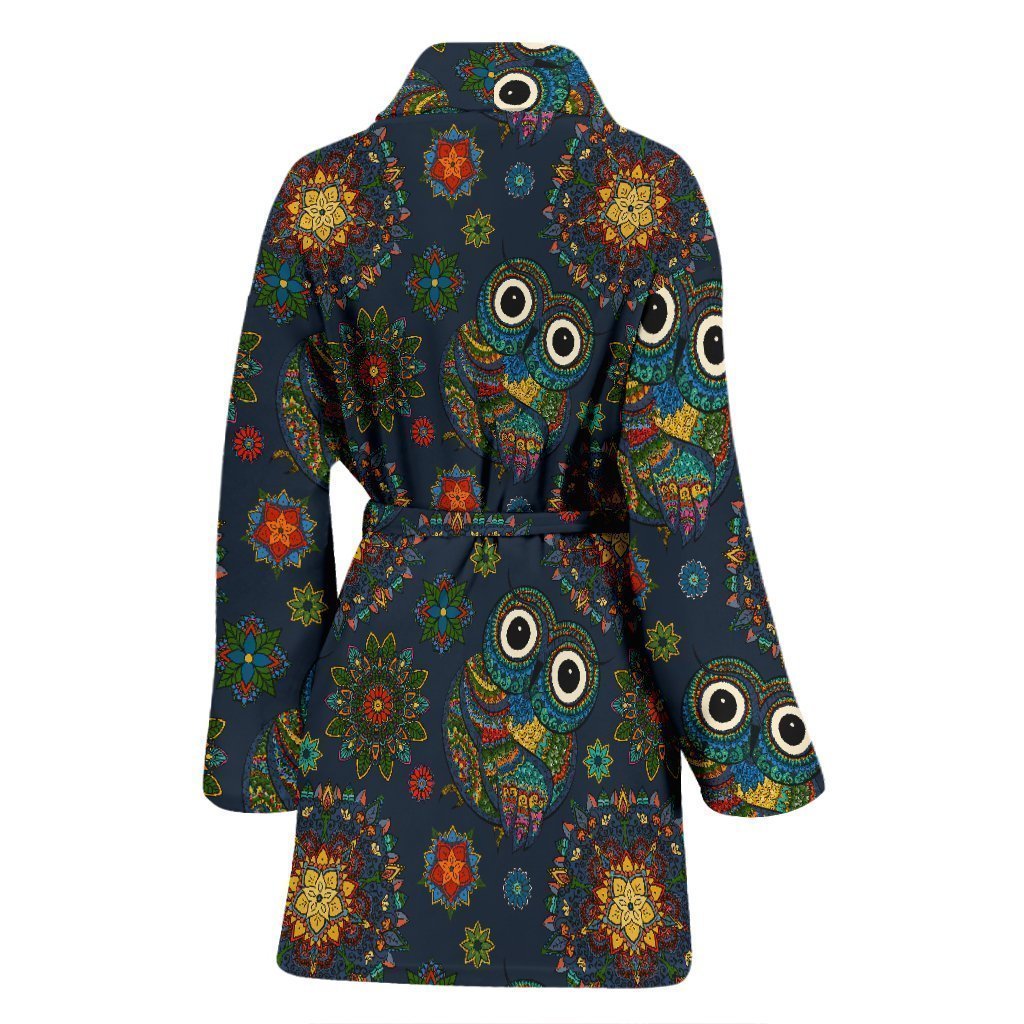 Ornamental Owl Print Pattern Pattern Print Women Long Robe-grizzshop