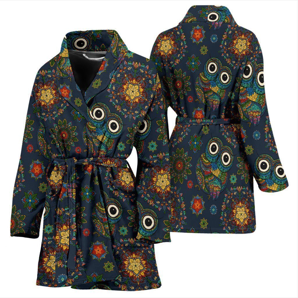 Ornamental Owl Print Pattern Pattern Print Women Long Robe-grizzshop