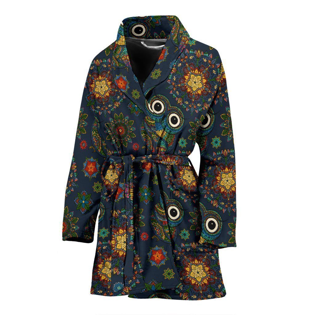 Ornamental Owl Print Pattern Pattern Print Women Long Robe-grizzshop