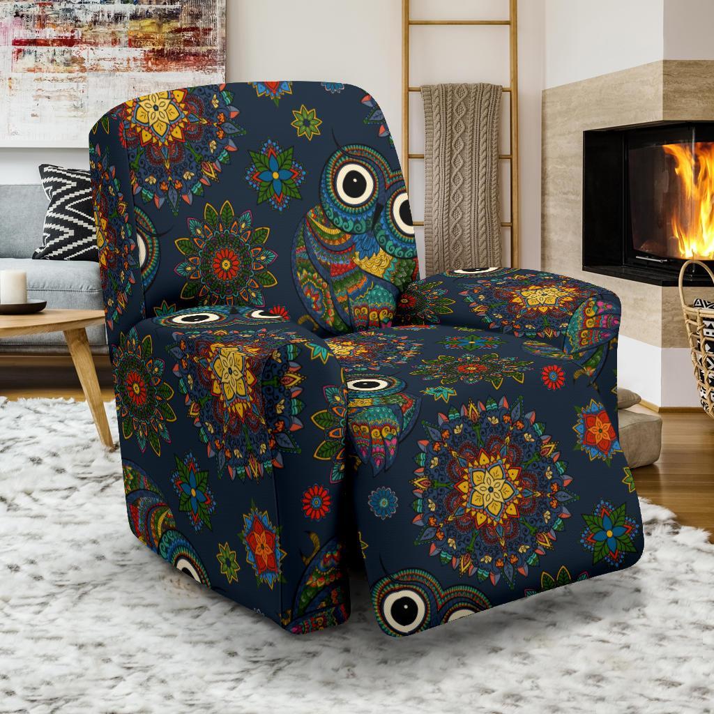 Ornamental Owl Print Pattern Recliner Cover-grizzshop