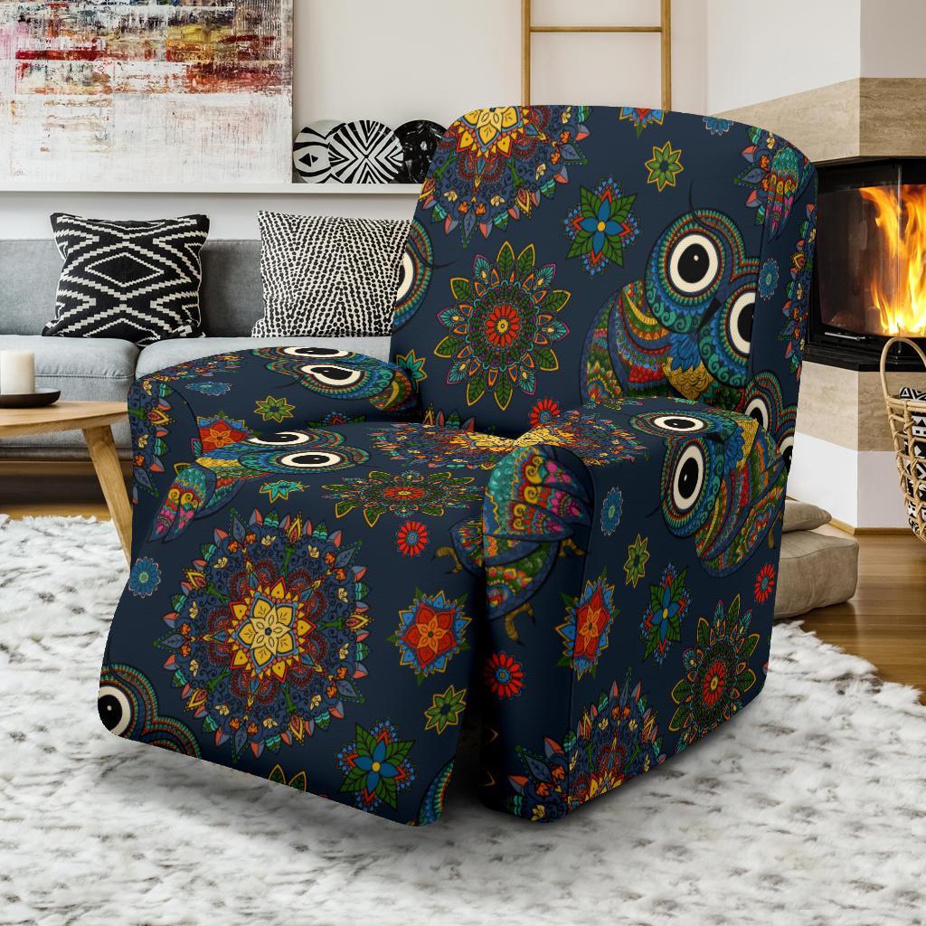 Ornamental Owl Print Pattern Recliner Cover-grizzshop