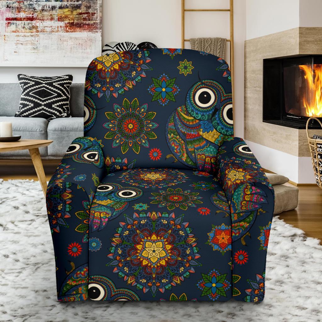 Ornamental Owl Print Pattern Recliner Cover-grizzshop