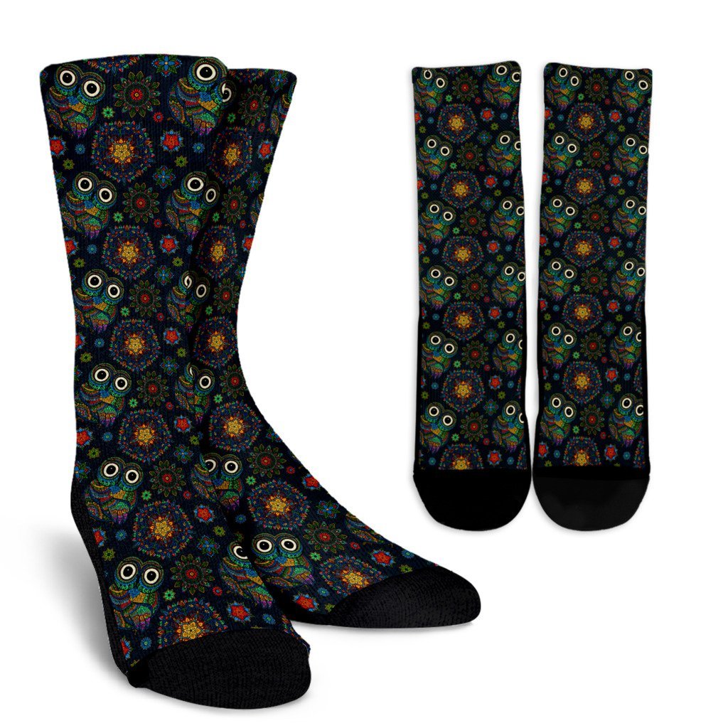 Ornamental Owl Print Pattern Unisex Crew Socks-grizzshop