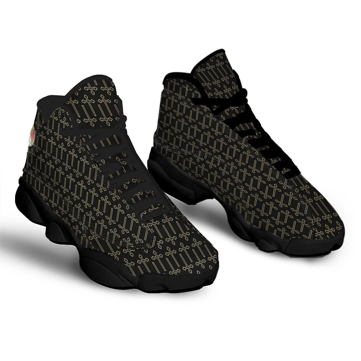Orthodox Beige And Black Print Pattern Black Basketball Shoes-grizzshop