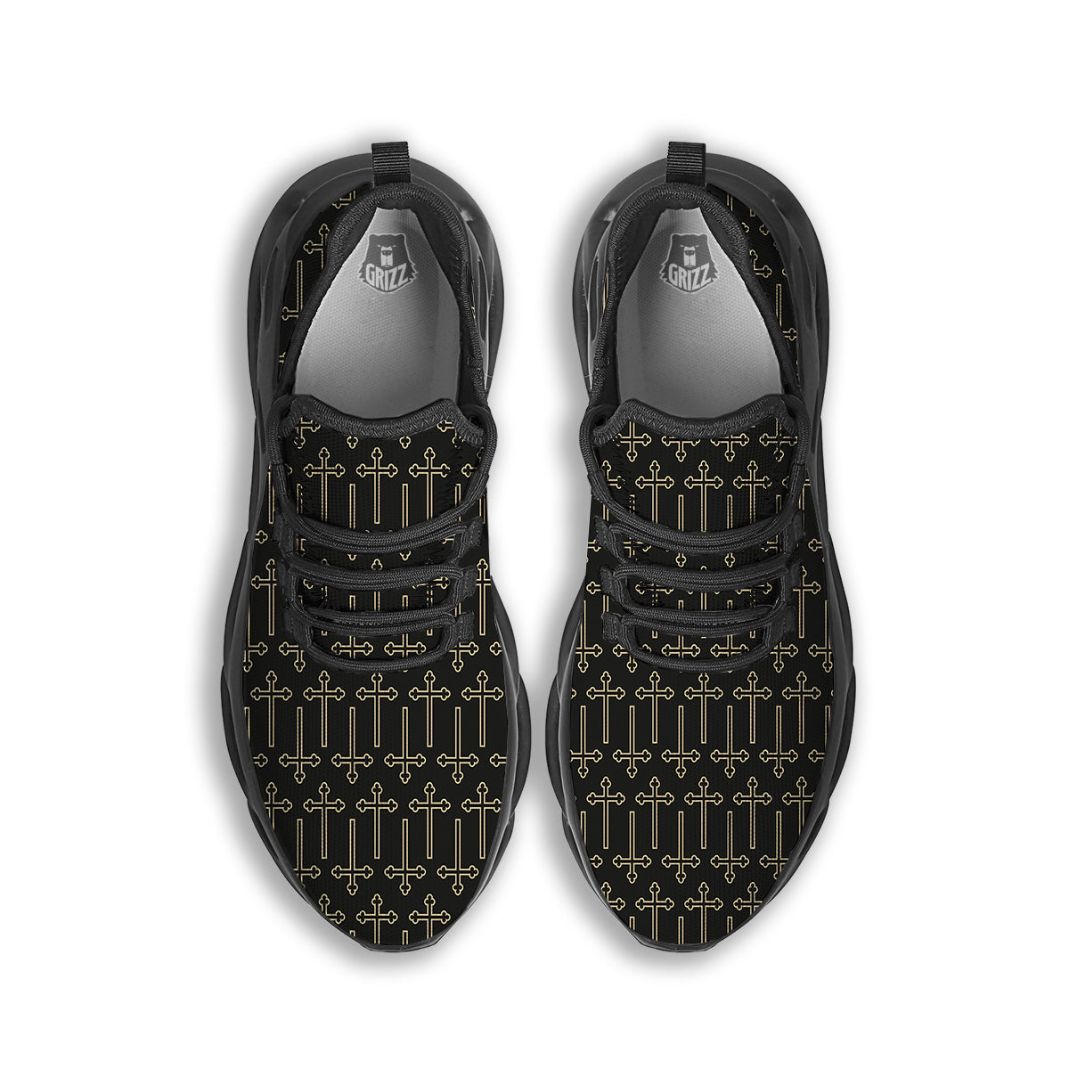 Orthodox Beige And Black Print Pattern Black Running Shoes-grizzshop