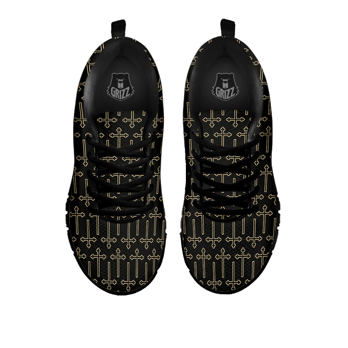 Orthodox Beige And Black Print Pattern Black Sneaker-grizzshop