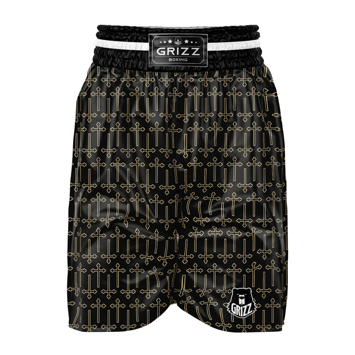 Orthodox Beige And Black Print Pattern Boxing Shorts-grizzshop