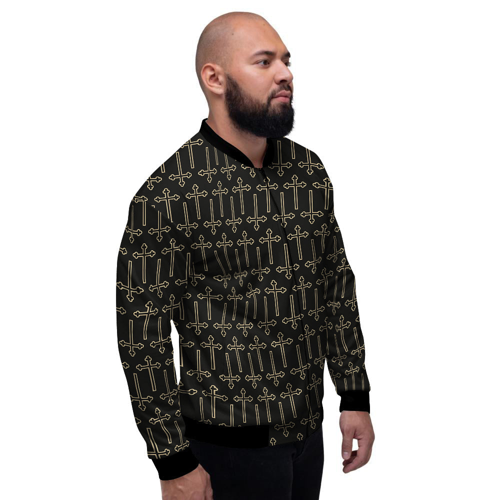Orthodox Beige And Black Print Pattern Men's Bomber Jacket-grizzshop