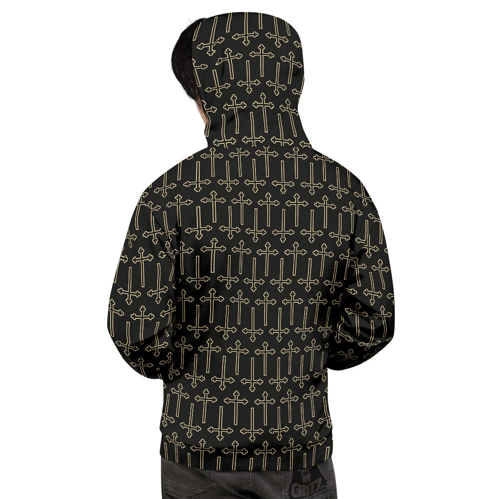 Orthodox Beige And Black Print Pattern Men's Hoodie-grizzshop