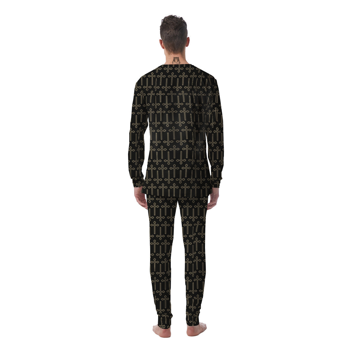 Orthodox Beige And Black Print Pattern Men's Pajamas-grizzshop