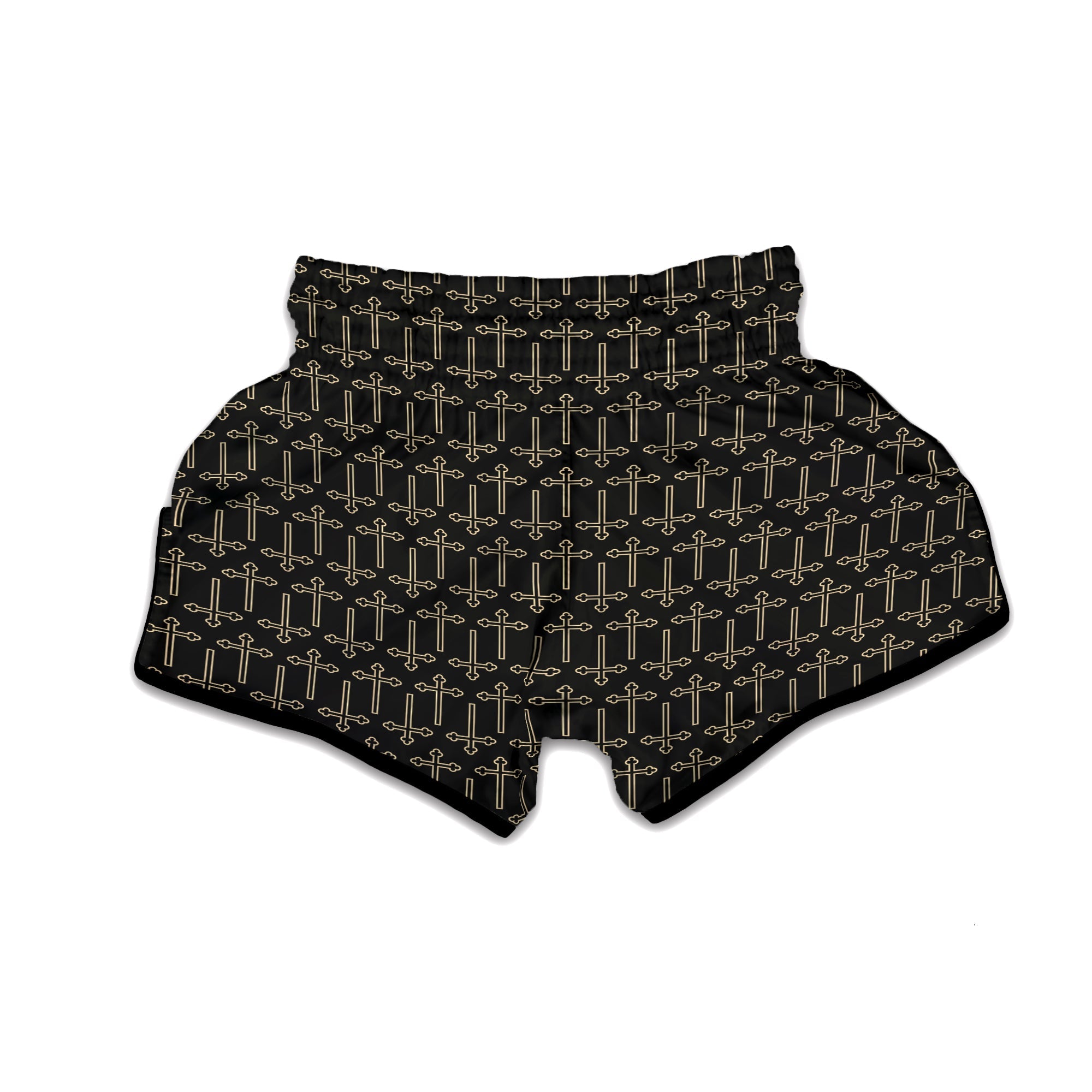 Orthodox Beige And Black Print Pattern Muay Thai Boxing Shorts-grizzshop