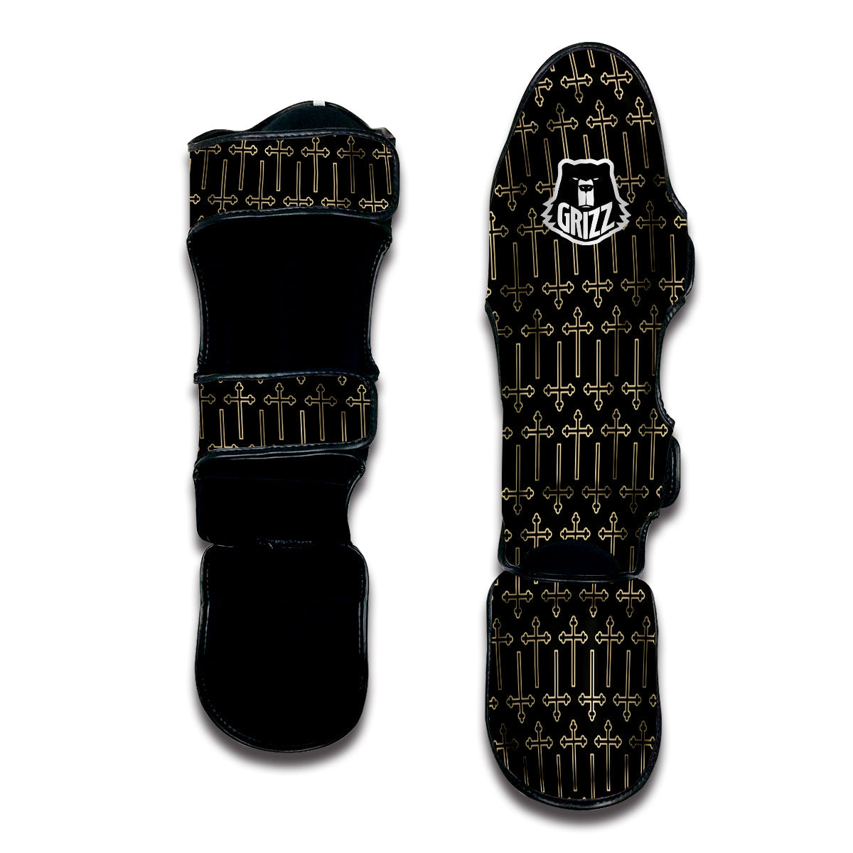Orthodox Beige And Black Print Pattern Muay Thai Shin Guards-grizzshop