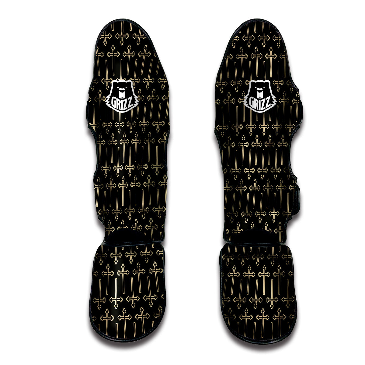 Orthodox Beige And Black Print Pattern Muay Thai Shin Guards-grizzshop