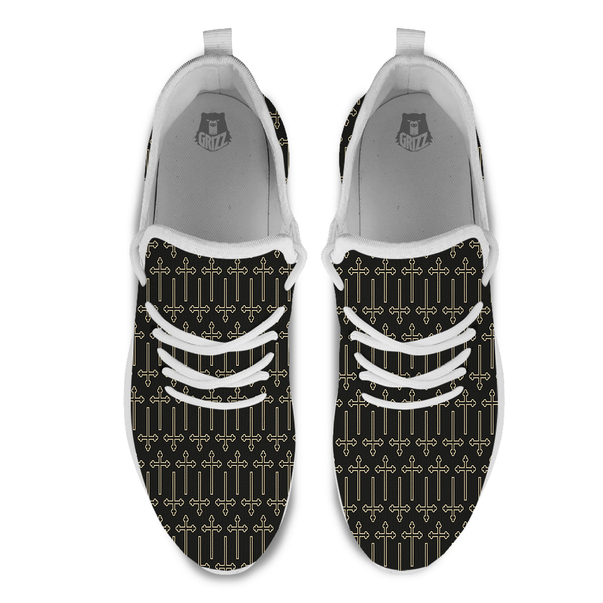 Orthodox Beige And Black Print Pattern White Athletic Shoes-grizzshop