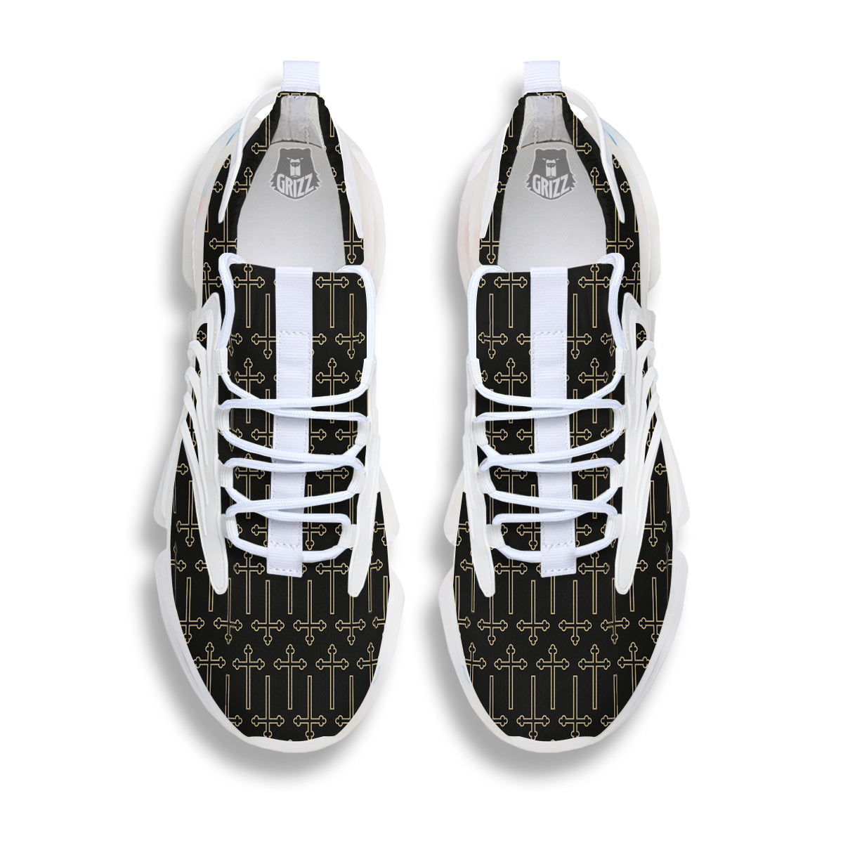 Orthodox Beige And Black Print Pattern White Gym Shoes-grizzshop
