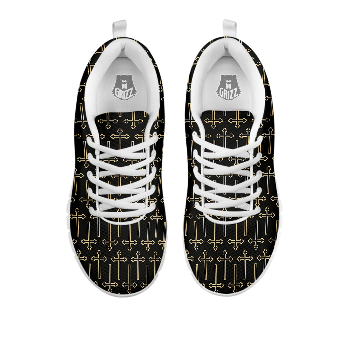 Orthodox Beige And Black Print Pattern White Sneaker-grizzshop