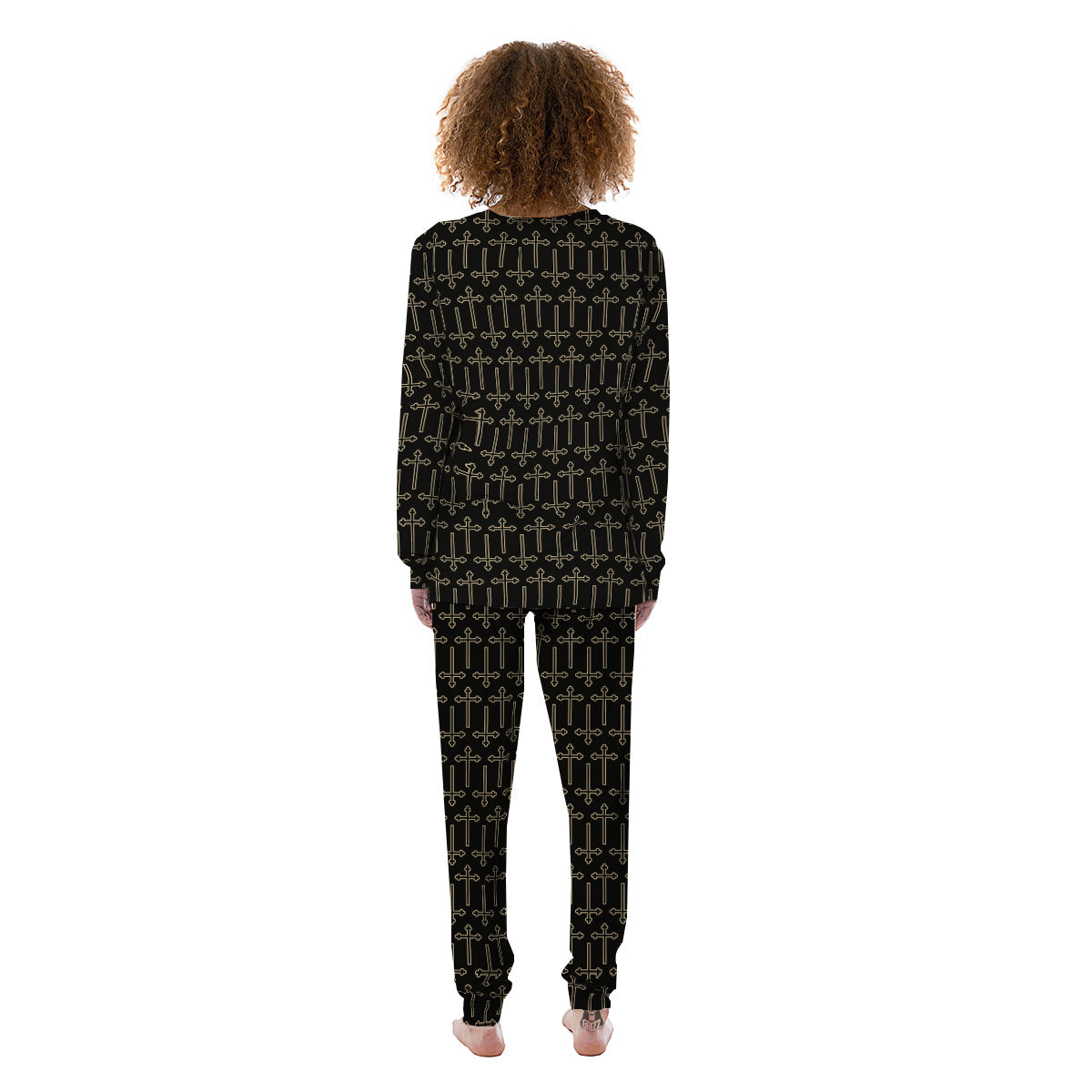 Orthodox Beige And Black Print Pattern Women's Pajamas-grizzshop