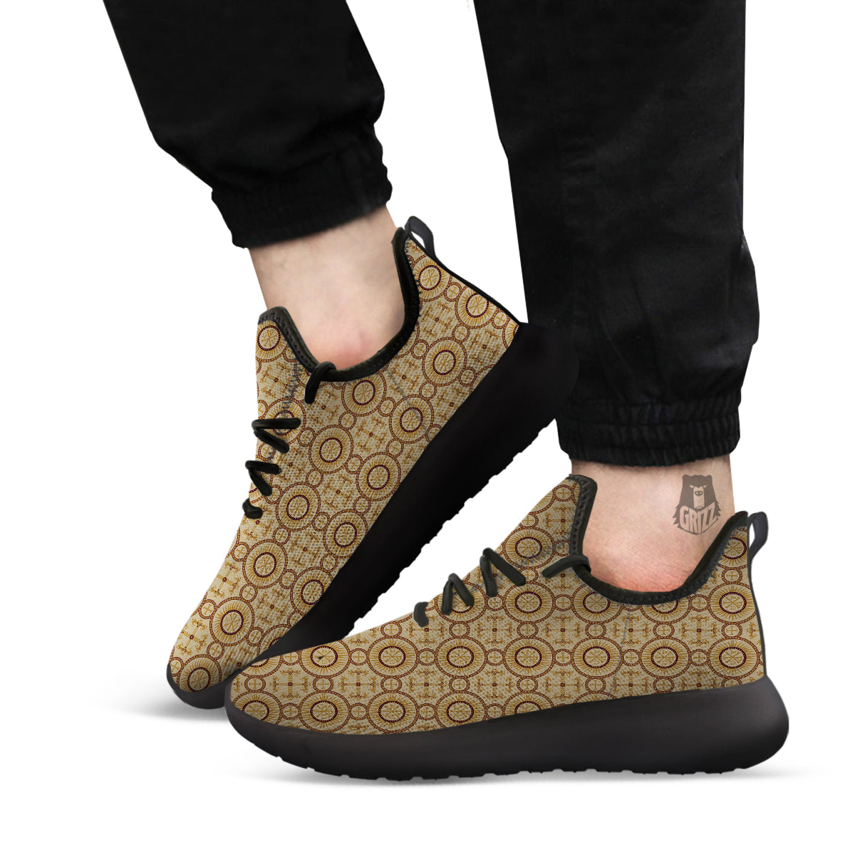 Orthodox Black And Beige Print Pattern Black Athletic Shoes-grizzshop