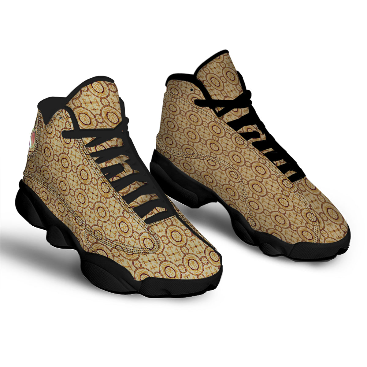 Orthodox Black And Beige Print Pattern Black Basketball Shoes-grizzshop