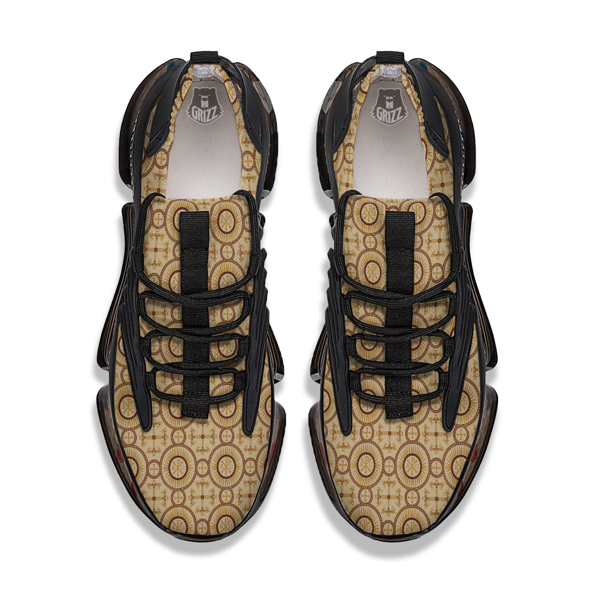 Orthodox Black And Beige Print Pattern Black Gym Shoes-grizzshop