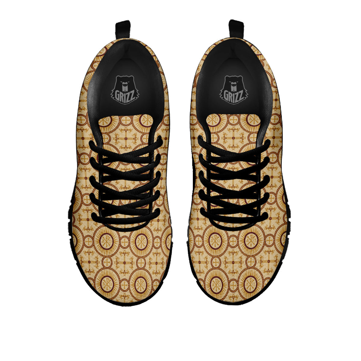 Orthodox Black And Beige Print Pattern Black Sneaker-grizzshop
