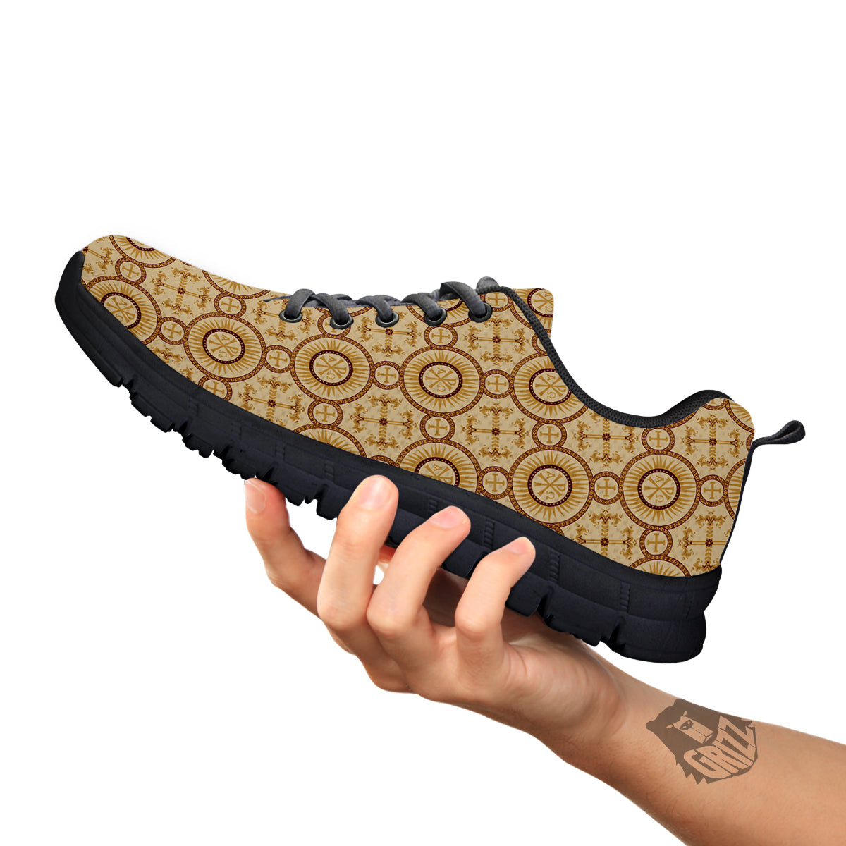 Orthodox Black And Beige Print Pattern Black Sneaker-grizzshop