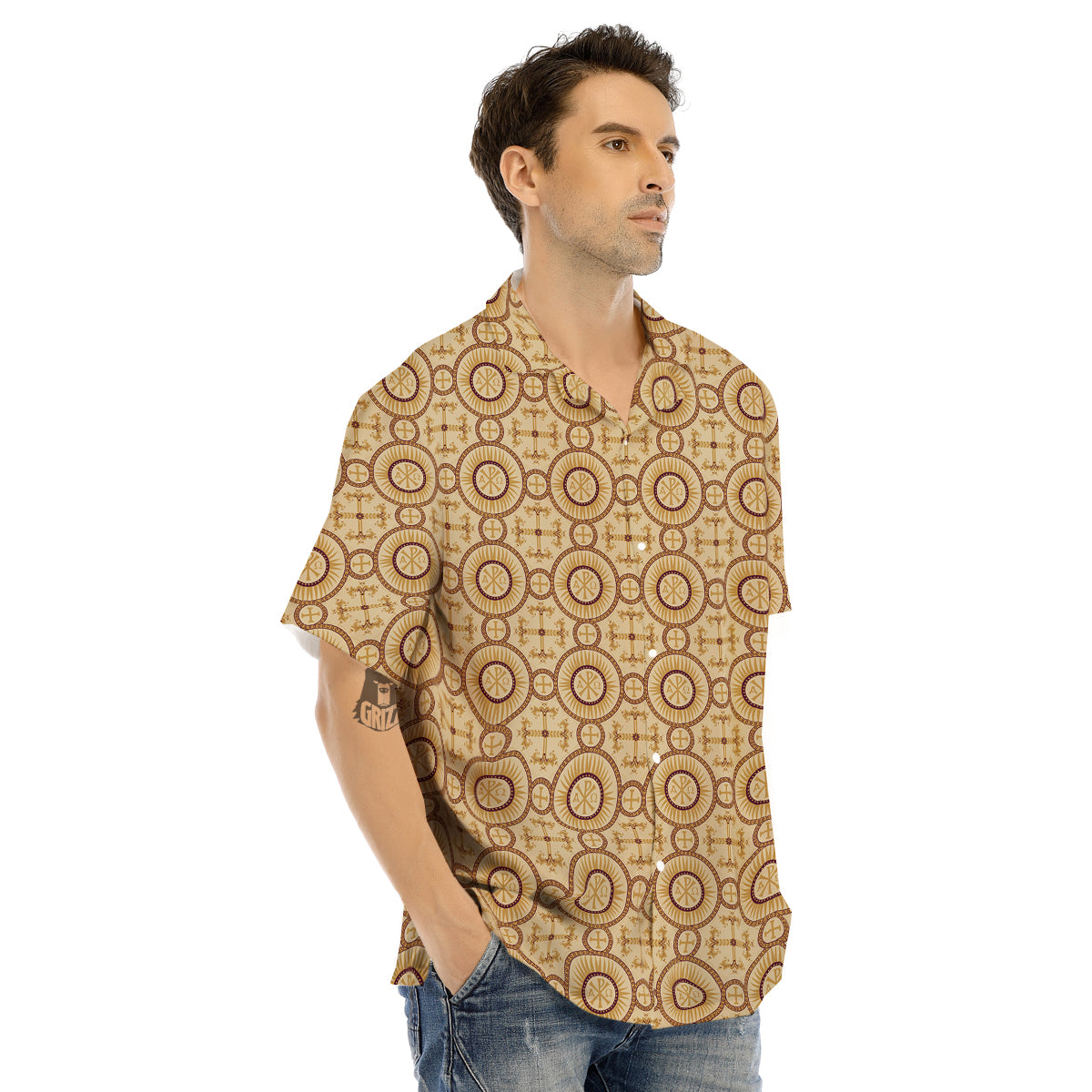 Orthodox Black And Beige Print Pattern Men's Hawaiian Shirt-grizzshop