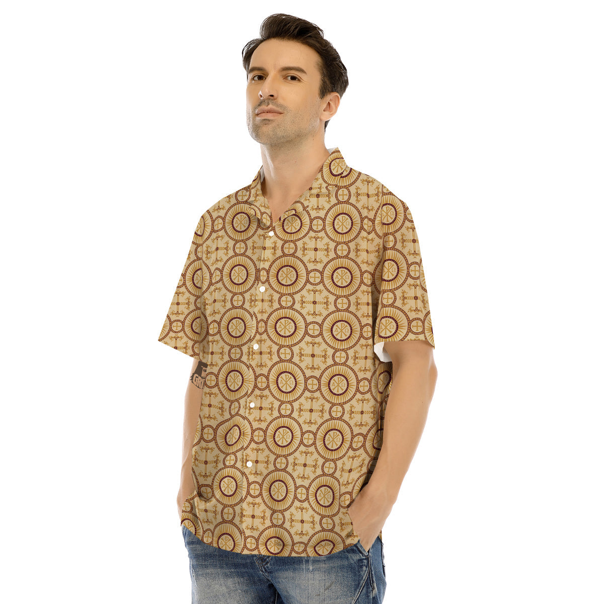 Orthodox Black And Beige Print Pattern Men's Hawaiian Shirt-grizzshop