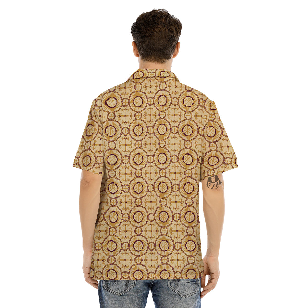 Orthodox Black And Beige Print Pattern Men's Hawaiian Shirt-grizzshop