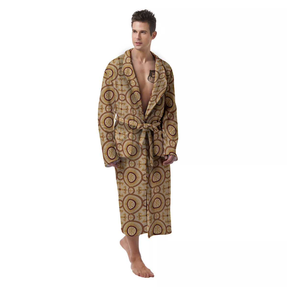 Orthodox Black And Beige Print Pattern Men's Robe-grizzshop
